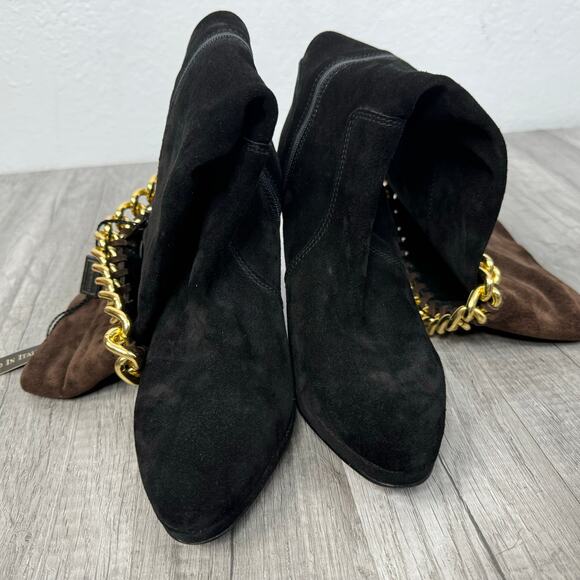 Carisma Made In Italy Black andBrown Suede Gold Chain Tall Boots Size 8 - Picture 6 of 8